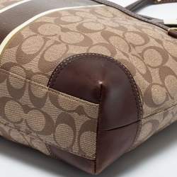 Pre Owned Coach Beige/Brown Signature Coated Canvas and Leather Heritage Stripe Tote