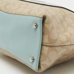 Pre Owned Coach Beige/Blue Coated Canvas and Leather Emma Satchel