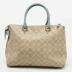 Pre Owned Coach Beige/Blue Coated Canvas and Leather Emma Satchel