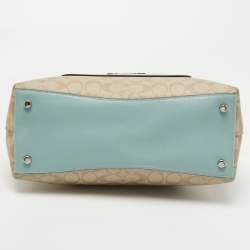 Pre Owned Coach Beige/Blue Coated Canvas and Leather Emma Satchel