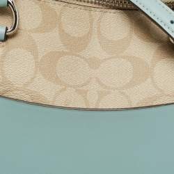 Pre Owned Coach Beige/Blue Coated Canvas and Leather Emma Satchel