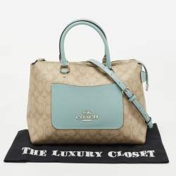 Pre Owned Coach Beige/Blue Coated Canvas and Leather Emma Satchel