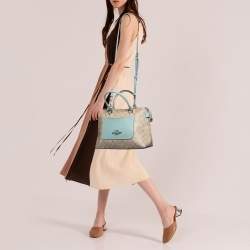 Pre Owned Coach Beige/Blue Coated Canvas and Leather Emma Satchel