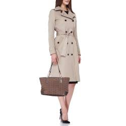 Pre Owned Coach Brown Signature Canvas and Leather Needlepoint Shopper Tote