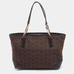 Coach Brown Signature Canvas and Leather Needlepoint Shopper Tote