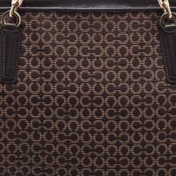 Pre Owned Coach Brown Signature Canvas and Leather Needlepoint Shopper Tote