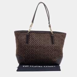 Pre Owned Coach Brown Signature Canvas and Leather Needlepoint Shopper Tote