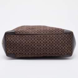 Pre Owned Coach Brown Signature Canvas and Leather Needlepoint Shopper Tote