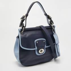 Pre Owned Coach Blue Leather Tassel Crossbody Bag