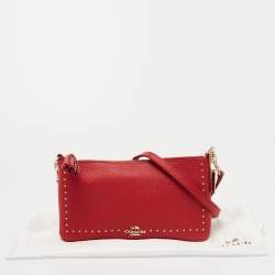 Pre Owned Coach Red Leather Studded Crossbody Bag