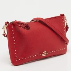 Pre Owned Coach Red Leather Studded Crossbody Bag