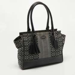 Coach Black/Grey Signature Canvas and Leather Legacy Tote