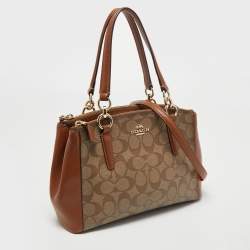 Coach Beige/Tan Signature Coated Canvas and Leather Mini Christie Carryall Satchel