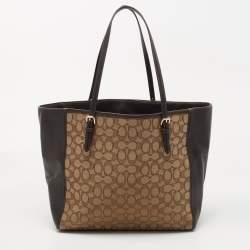 Coach Beige/Dark Brown Signature Canvas and Leather Shopper Tote