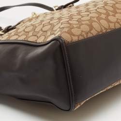 Coach Beige/Dark Brown Signature Canvas and Leather Shopper Tote