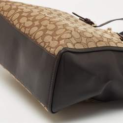 Coach Beige/Dark Brown Signature Canvas and Leather Shopper Tote