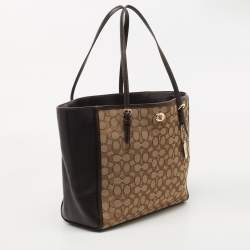 Coach Beige/Dark Brown Signature Canvas and Leather Shopper Tote