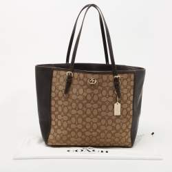Coach Beige/Dark Brown Signature Canvas and Leather Shopper Tote