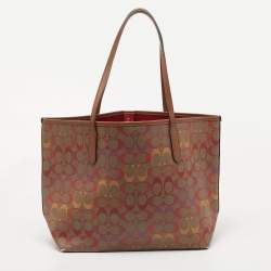 Pre Owned Coach Brown/Multicolor Signature Coated Canvas City Tote