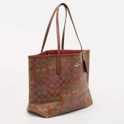 Pre Owned Coach Brown/Multicolor Signature Coated Canvas City Tote