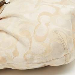 Pre Owned Coach Beige/White Signature Canvas and Leather Shoulder Bag