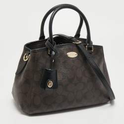 Pre Owned Coach Dark Brown Signature Coated Canvas and Leather Margot Satchel