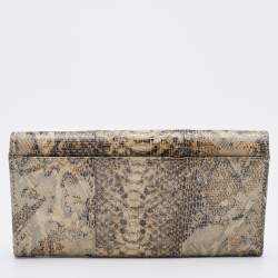 Coach Brown/Beige Python Embossed Leather Flap Continental Wallet