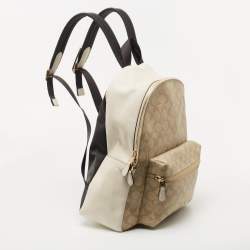 Pre Owned Coach Beige/Cream Signature Coated Canvas and Leather Charlie Backpack