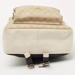 Pre Owned Coach Beige/Cream Signature Coated Canvas and Leather Charlie Backpack