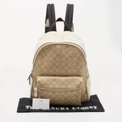 Pre Owned Coach Beige/Cream Signature Coated Canvas and Leather Charlie Backpack