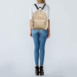 Pre Owned Coach Beige/Cream Signature Coated Canvas and Leather Charlie Backpack