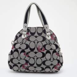 Pre Owned Coach Grey/Black Leather and Signature Canvas Poppy Satchel