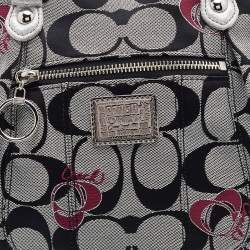 Pre Owned Coach Grey/Black Leather and Signature Canvas Poppy Satchel