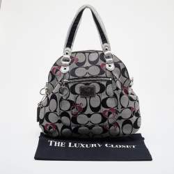 Pre Owned Coach Grey/Black Leather and Signature Canvas Poppy Satchel