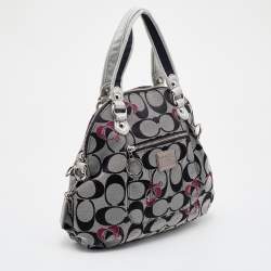 Pre Owned Coach Grey/Black Leather and Signature Canvas Poppy Satchel