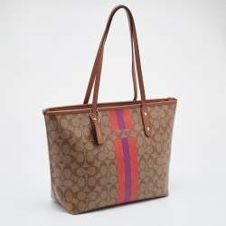 Coach Beige/Brown Signature Coated Canvas and Leather City Tote