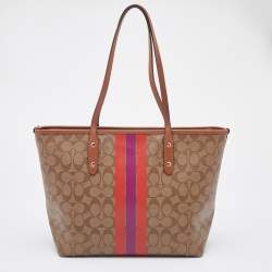 Coach Beige/Brown Signature Coated Canvas and Leather City Tote