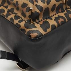 Coach Black/Brown Leopard Print Coated Canvas and Leather Charlie Backpack