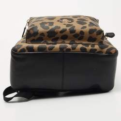 Coach Black/Brown Leopard Print Coated Canvas and Leather Charlie Backpack
