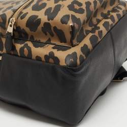 Coach Black/Brown Leopard Print Coated Canvas and Leather Charlie Backpack