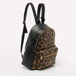 Coach Black/Brown Leopard Print Coated Canvas and Leather Charlie Backpack