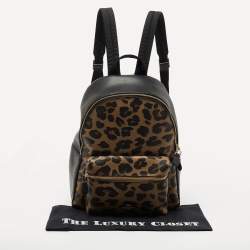 Coach Black/Brown Leopard Print Coated Canvas and Leather Charlie Backpack