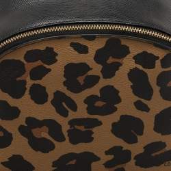 Coach Black/Brown Leopard Print Coated Canvas and Leather Charlie Backpack