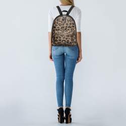 Coach Black/Brown Leopard Print Coated Canvas and Leather Charlie Backpack