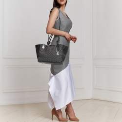 Pre Owned Coach Black/Grey Signature Canvas and Leather Crosby Carryall Tote
