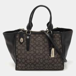 Pre Owned Coach Black/Grey Signature Canvas and Leather Crosby Carryall Tote