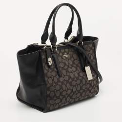 Pre Owned Coach Black/Grey Signature Canvas and Leather Crosby Carryall Tote
