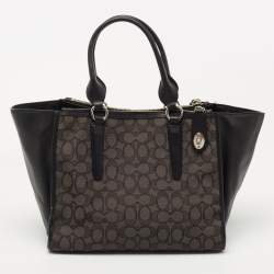 Pre Owned Coach Black/Grey Signature Canvas and Leather Crosby Carryall Tote