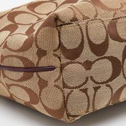 Pre Owned Coach Beige/Brown Signature Canvas and Leather Baguette