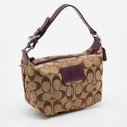Pre Owned Coach Beige/Brown Signature Canvas and Leather Baguette